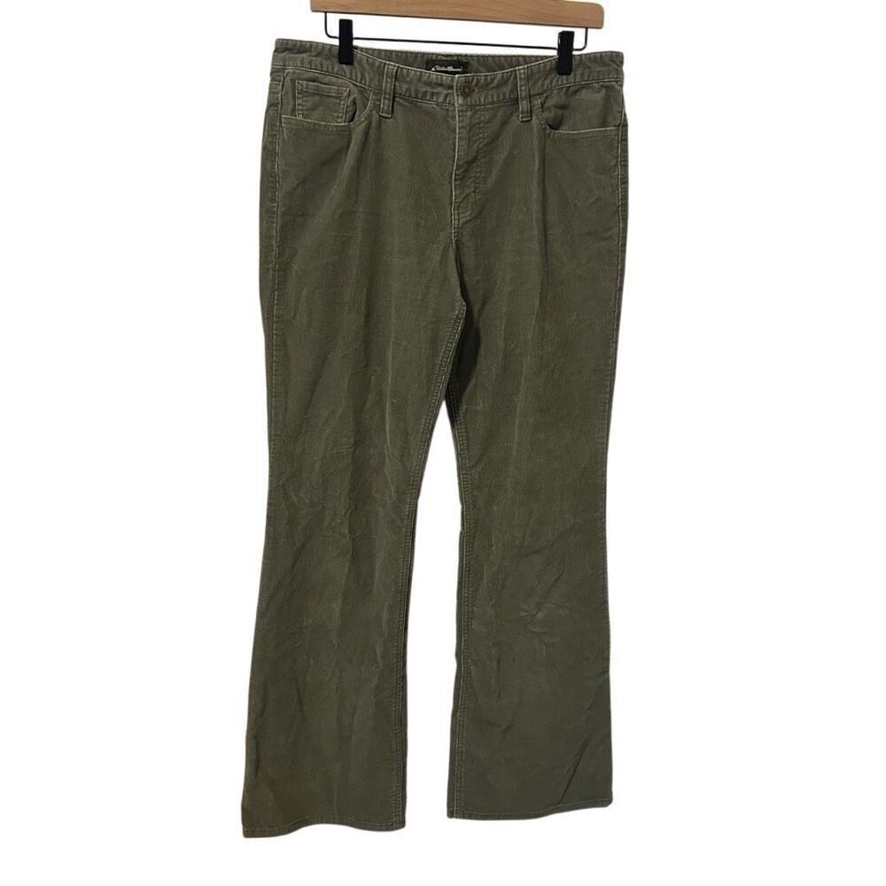 EDDIE BAUER Corduroy Pants Sz 12 Green straight Leg Preppy Academia boho hipster